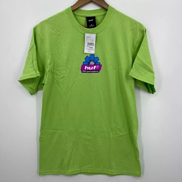HUF Other - HUF‎ Worldwide T-Shirt Men's Size M Lime Green Flower Logo Graphic Tee New NWT